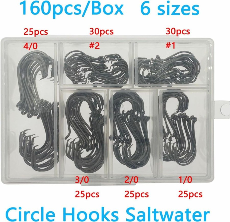 Afmivs | Afmivs Circle Hooks Saltwater, 160Pcs/150Pcs Fishing Hooks, 6Sizes Fish Hooks Circle Hook Catfish Hooks Circle Hooks Fishing Octopus Hooks Catfishing Tackle High Carbon Steel With Portable Plastic Box