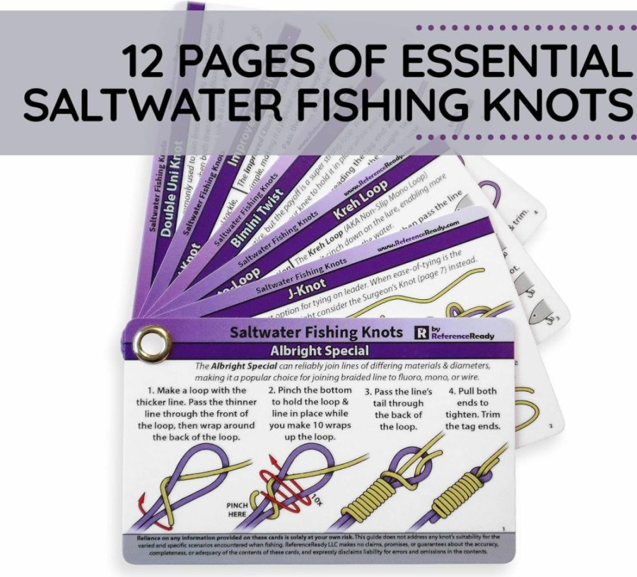 ReferenceReady | Referenceready Saltwater Fishing Knot Cards - Waterproof Pocket Guide To 15 Big Game Fishing Knots | Includes Portable Book Of Inshore And Deep Sea Fishing Knots And A Mini Carabiner