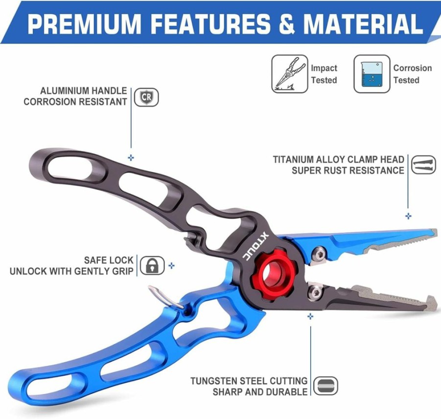 XTOUC | Xtouc Fishing Pliers, Titanium Alloy Clamp Head Fishing Gear,Saltwater Resistant Fishing Tools, Hook Remover Braid Line Cutting And Split Ring Pliers, With Sheath And Lanyard