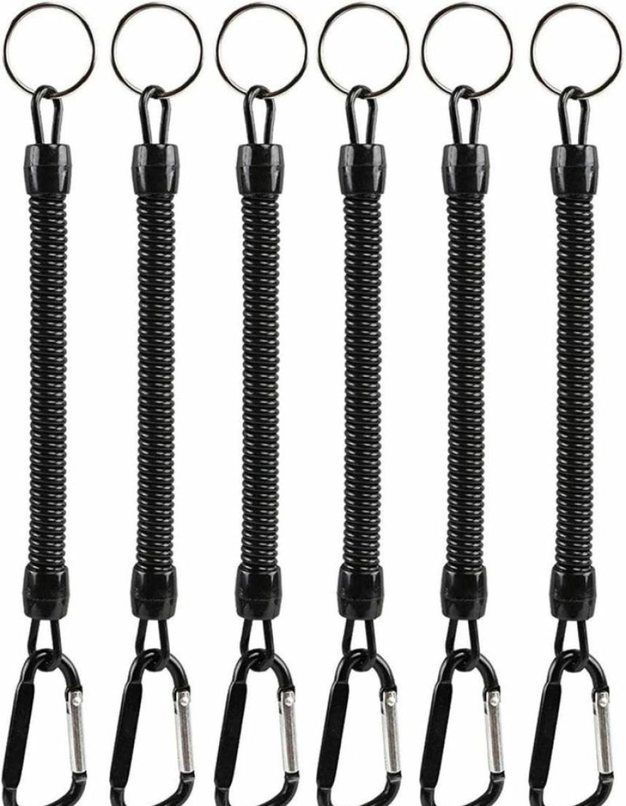 DNHCLL | Dnhcll Pack Of 6 Black Coiled Fishing Lanyard With Carabiner Fishing Ropes Secure Pliers Lip Grips Tackle Fish Tools