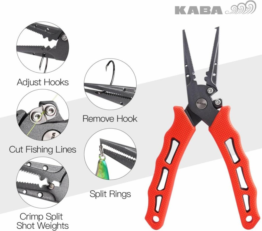 kaba | Kaba Fishing Pliers Stainless Steel Hook Removers Crimper Saltwater Split Ring Tool Fishing Gear Line Cutters With Lanyard And Sheath