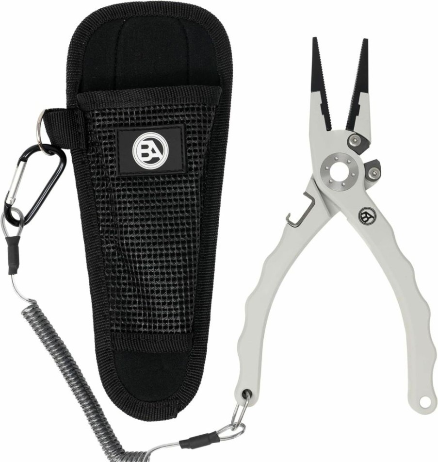 Black Anchor | Black Anchor Elite Aluminum Fishing Pliers 7.5\" Saltwater Resistant Anodization, Mono, Fluoro & Braid Line Cutters, Nylon Sheath With Stainless Steel Belt Clip