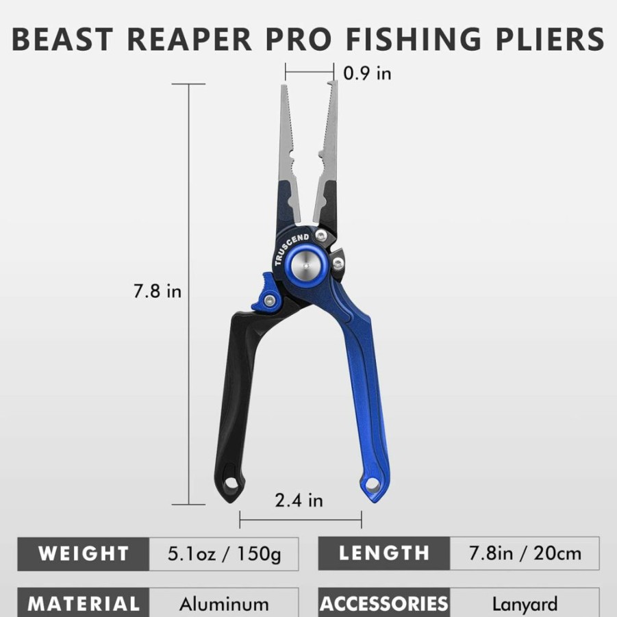 TRUSCEND | Truscend Fishing Pliers Saltwater With Mo-V Blade Cutter, Corrosion Resistant Teflon Coated Muti-Function Fishing Gear As Split Ring Plier Line Cutter Hook Remover, Fishing Gifts For Men Unique