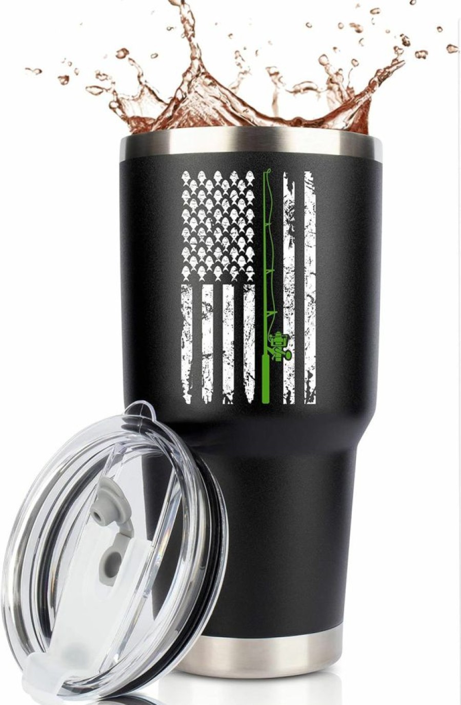 JENVIO | Jenvio Fishing For Men | Stainless Steel Travel Tumbler/Mug With 2 Lids And 2 Straws For Coffee Or Cold Drinks | Funny Fly Fisherman Decor Themed Stuff Christmas Gift (20 Ounce)