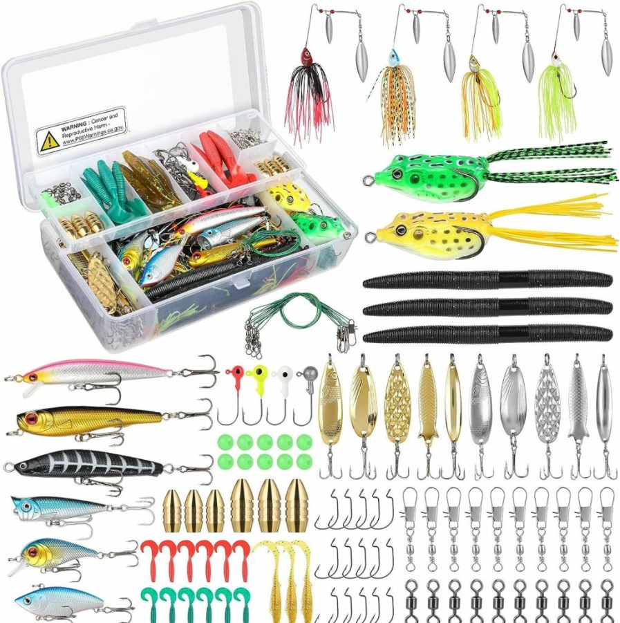 PLUSINNO | Plusinno Fishing Lures Baits Tackle Including Crankbaits, Spinnerbaits, Plastic Worms, Jigs, Topwater Lures, Tackle Box And More Fishing Gear Lures Kit Set, 102/302Pcs Fishing Lure Tackle