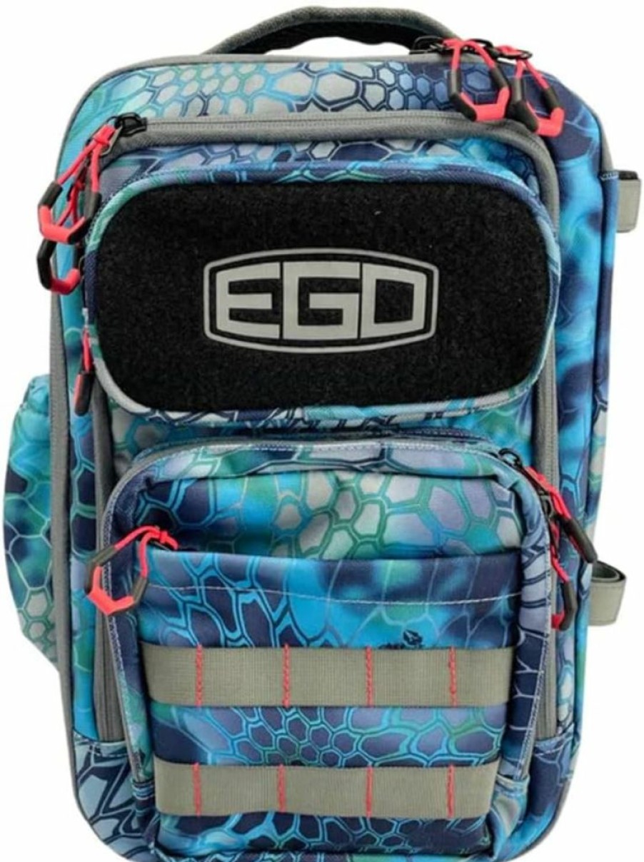 Ego | Ego Kryptek Tackle Box, Fishing Pack With 4 Accessory Trays, Water Resistant Pvc, Multiple Storage Pockets, Tool Bag, G-Hook Closure System