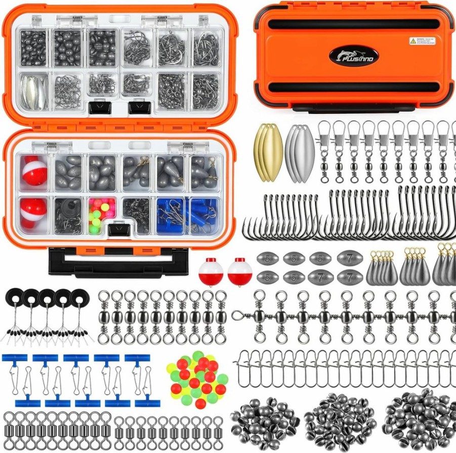 PLUSINNO | Plusinno 253/397Pcs Fishing Accessories Kit, Fishing Tackle Box With Tackle Included, Fishing Hooks, Fishing Weights Sinkers, Spinner Blade, Fishing Gear For Bass, Bluegill, Crappie, Fishing