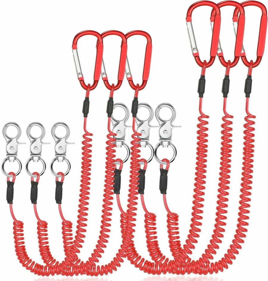 Woanger | 6 Pack Heavy Duty Fishing Lanyard Steel Wire Coiled Lanyard Kayak Retractable Tool Leash Fishing Rod Safety Lanyard Fishing Gear Lanyard Tether Accessories With Alloy Clips For Pliers Boating