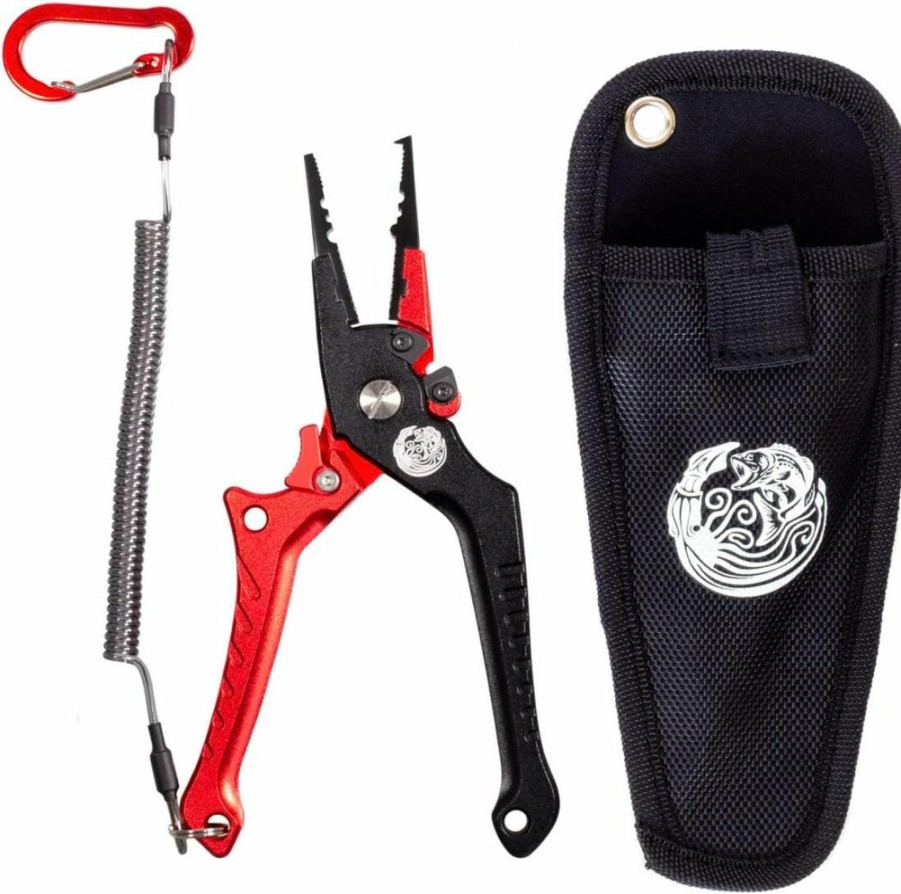 Kraken Bass | Kraken Bass Fishing Pliers With Hook Sharpener Line Cutters, Split Ring Opener, Light Weight Aluminum, Waterproof, Sheath & Lanyard With Diamond Stone Fish Gear.