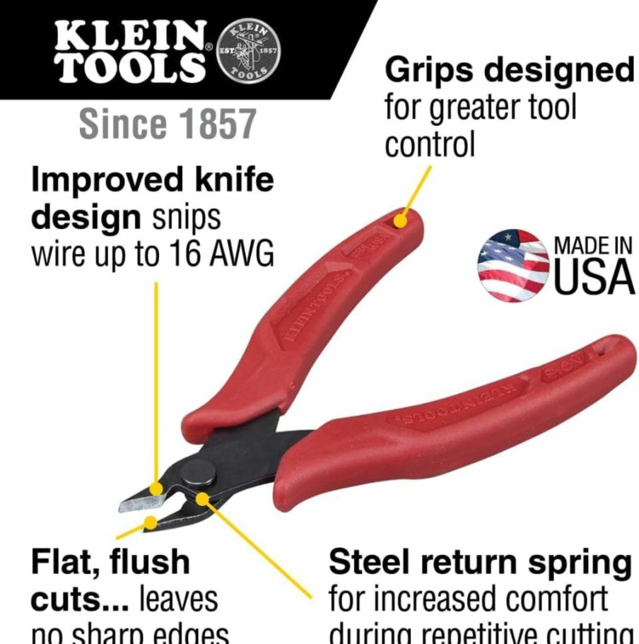 Klein Tools | Klein Tools D275-5 Pliers, Diagonal Cutting Pliers With Precision Flush Cutter Is Light And Ultra-Slim For Work In Confined Areas, 5-Inch