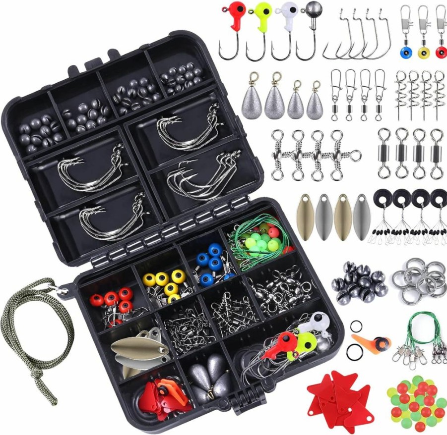 TOPFORT | Topfort 187/343Pcs Fishing Accessories Kit, Including Jig Hooks, Bullet Bass Casting Sinker Weights, Fishing Swivels Snaps, Sinker Slides, Fishing Set With Tackle Box