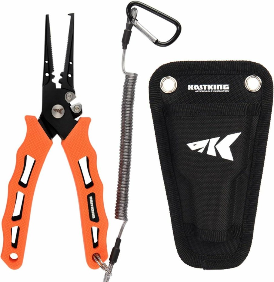 KastKing | Kastking Cutthroat 7 Inch Fishing Pliers, 420 Stainless Steel Fishing Tools, Saltwater Resistant Fishing Gear, Tungsten Carbide Cutters, 7'' Split Ring Nose, Orange