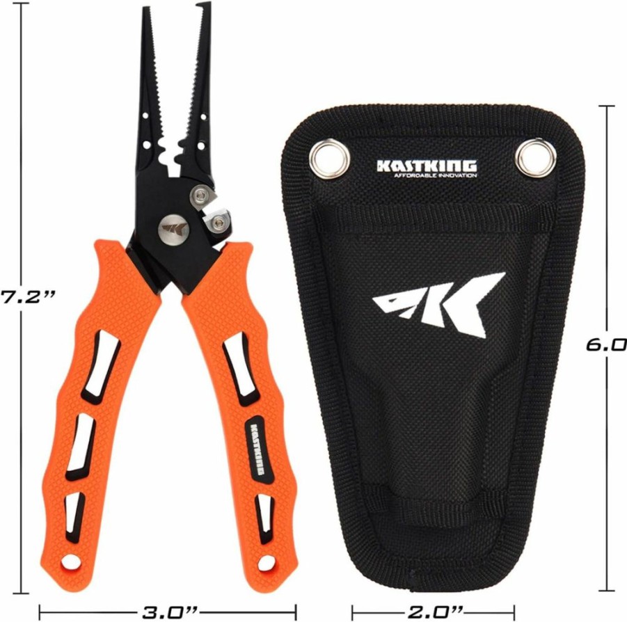 KastKing | Kastking Cutthroat 7 Inch Fishing Pliers, 420 Stainless Steel Fishing Tools, Saltwater Resistant Fishing Gear, Tungsten Carbide Cutters, 7'' Split Ring Nose, Orange