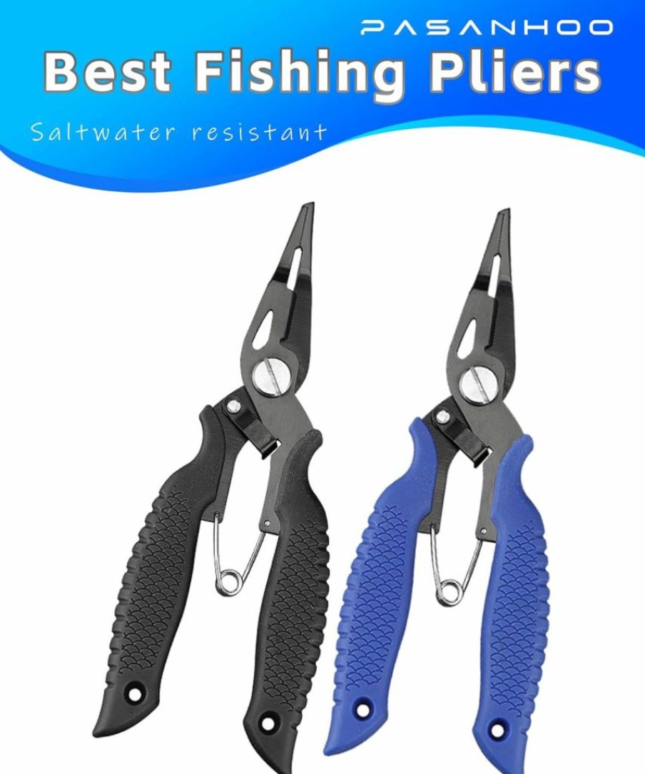 Pasanhoo | Pasanhoo Fishing Pliers Saltwater Split Ring Pliers Hook Remover Line Cutter Clippers Stainless Steel Multifunction With Locks Lanyards Removals Titanium Coating Fishing Gear Tackle Supplies