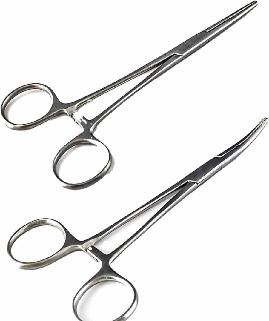 SURGICAL ONLINE | Surgical Online Versatile Angling Tools With 2Pc 5 Inch Fishing Forceps Set - Stainless Steel, Curved & Straight Hemostats, Serrated Jaws, Locking Mechanism, And Lightweight Design