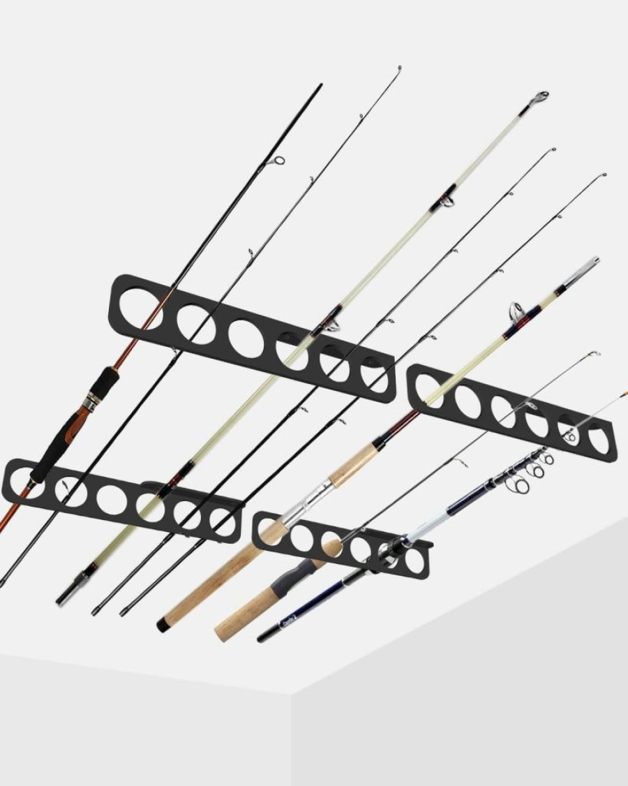 WIPHANY | Wiphany Pvc,Rubber,Steel Fishing Rod Racks Wall Or Ceiling Fishing Rod/Pole Rack Holder Storage Hook Holds Up To 12 Fishing Rods Wall Mounted For Garage Cabin And Basement