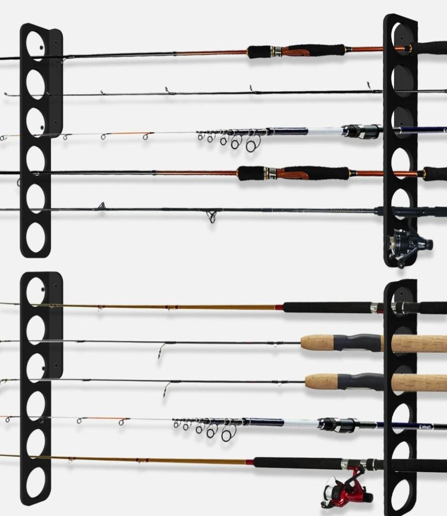 WIPHANY | Wiphany Pvc,Rubber,Steel Fishing Rod Racks Wall Or Ceiling Fishing Rod/Pole Rack Holder Storage Hook Holds Up To 12 Fishing Rods Wall Mounted For Garage Cabin And Basement