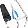 BASUNE | Basune Fishing Pliers + Fish Hook Remover, Line Cutter Curved Nose Remove Hook Fishing Tackle Tool With Nylon Sheath Fishing Plyers Fishing Gear Set (Blue)