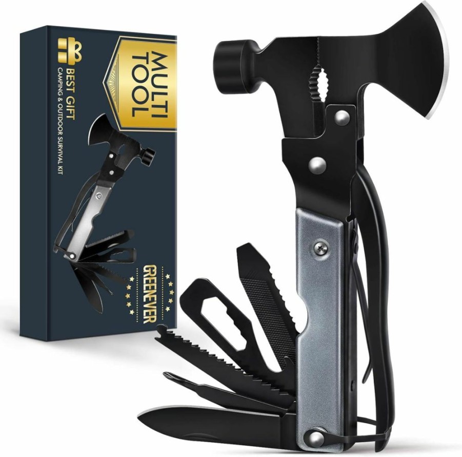 GREENEVER | Stocking Stuffers For Men Gifts For Christmas, 14 In 1 Multitool Hatchet Gift For Men Women Multitool Camping Axe Hammer Saw Screwdrivers Pliers Birthday Gifts For Dad Husband Grandpa Him Fathers