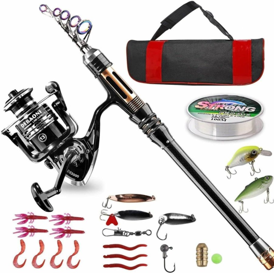 BlueFire | Bluefire Fishing Rod Kit, Carbon Fiber Telescopic Fishing Pole And Reel Combo With Spinning Reel, Line, Lure, Hooks And Carrier Bag, Fishing Gear Set For Beginner Adults Saltwater Freshwater