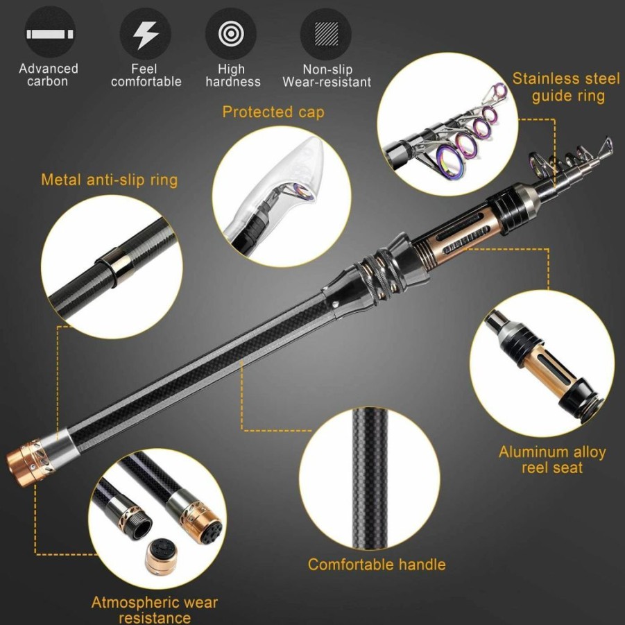 BlueFire | Bluefire Fishing Rod Kit, Carbon Fiber Telescopic Fishing Pole And Reel Combo With Spinning Reel, Line, Lure, Hooks And Carrier Bag, Fishing Gear Set For Beginner Adults Saltwater Freshwater