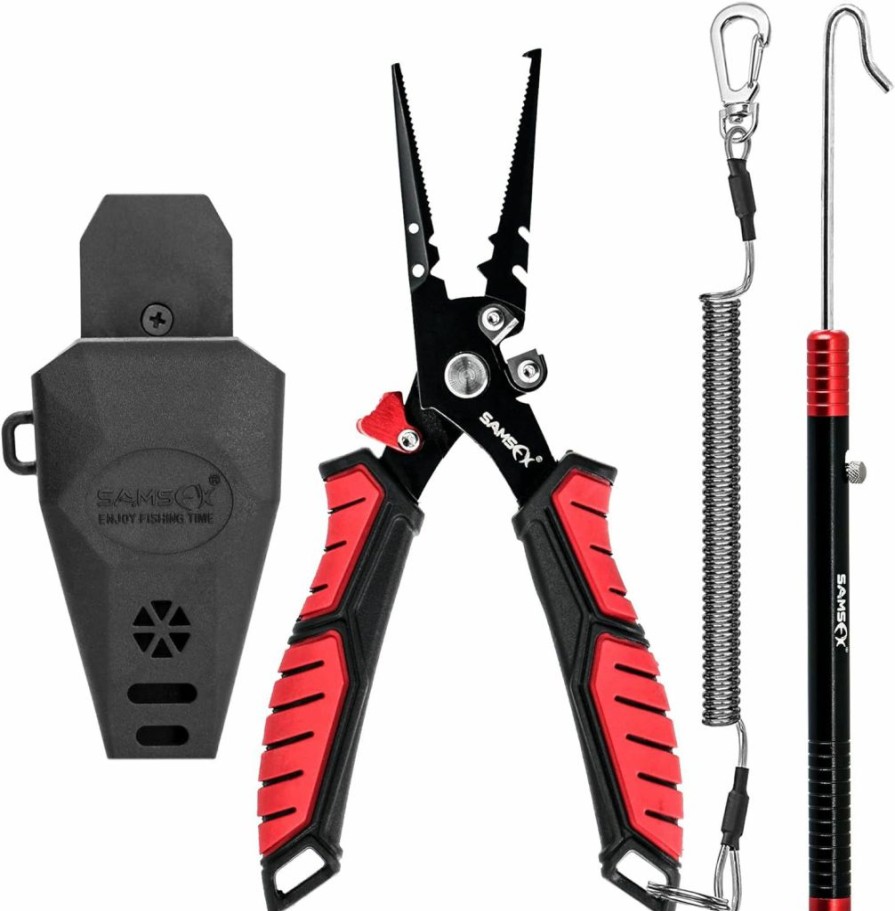 SAMSFX | Samsfx Fishing Pliers Fishing Gear With Rubber Handle, Lanyard, Braided Line Cutter And Sheath, Ice Fishing Gear, Fishing Gifts For Men