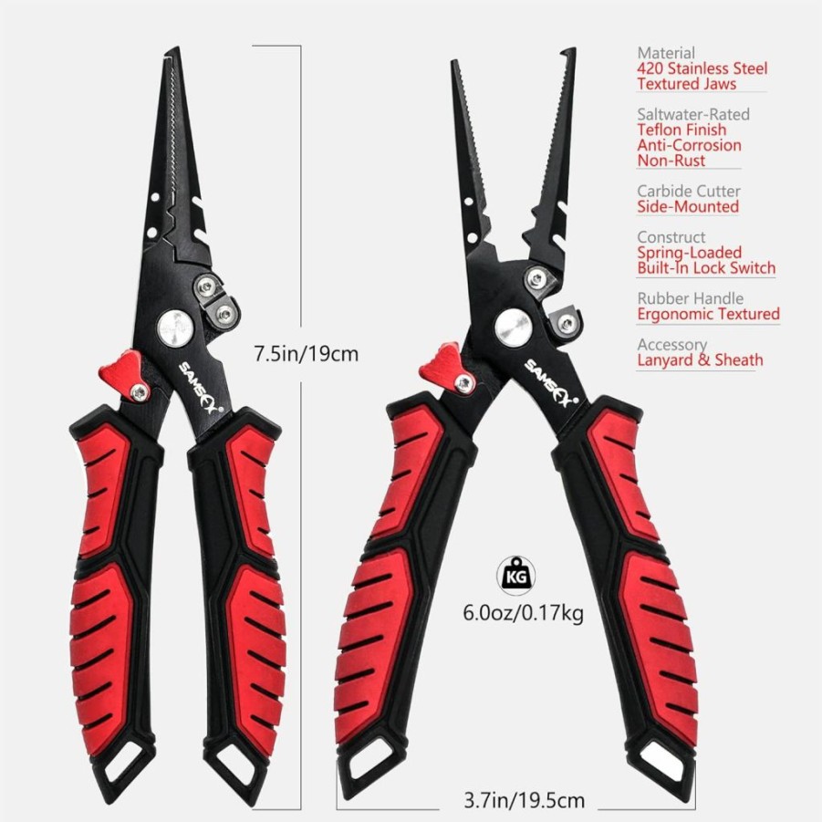 SAMSFX | Samsfx Fishing Pliers Fishing Gear With Rubber Handle, Lanyard, Braided Line Cutter And Sheath, Ice Fishing Gear, Fishing Gifts For Men