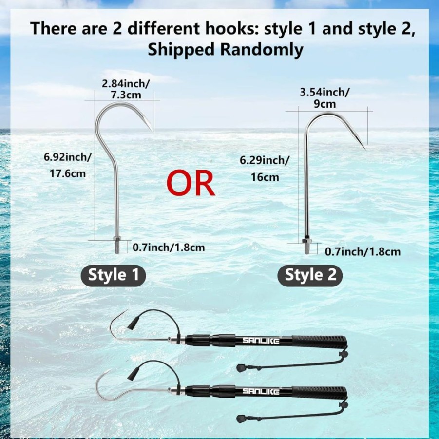 SANLIKE | Sanlike Telescopic Fish Gaff With Stainless Sea Fishing Spear Hook Tackle, Soft Handle Aluminium Alloy Pole For Saltwater Offshore Ice Tool