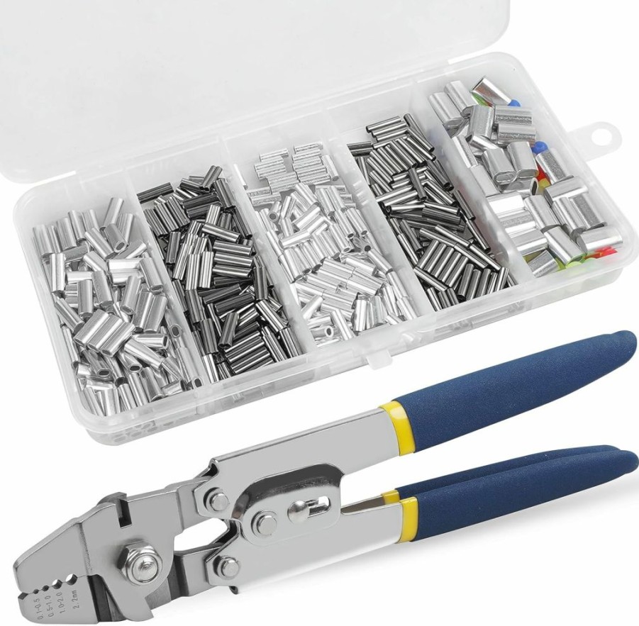 SILANON | Fishing Crimping Tool Kit,Stainless Steel Fishing Crimping Pliers Wire Rope Crimping Tool With 430Pcs 5 Sizes Aluminum Copper Barrel Crimp Sleeves Beads Set,4 Crimping Sizes