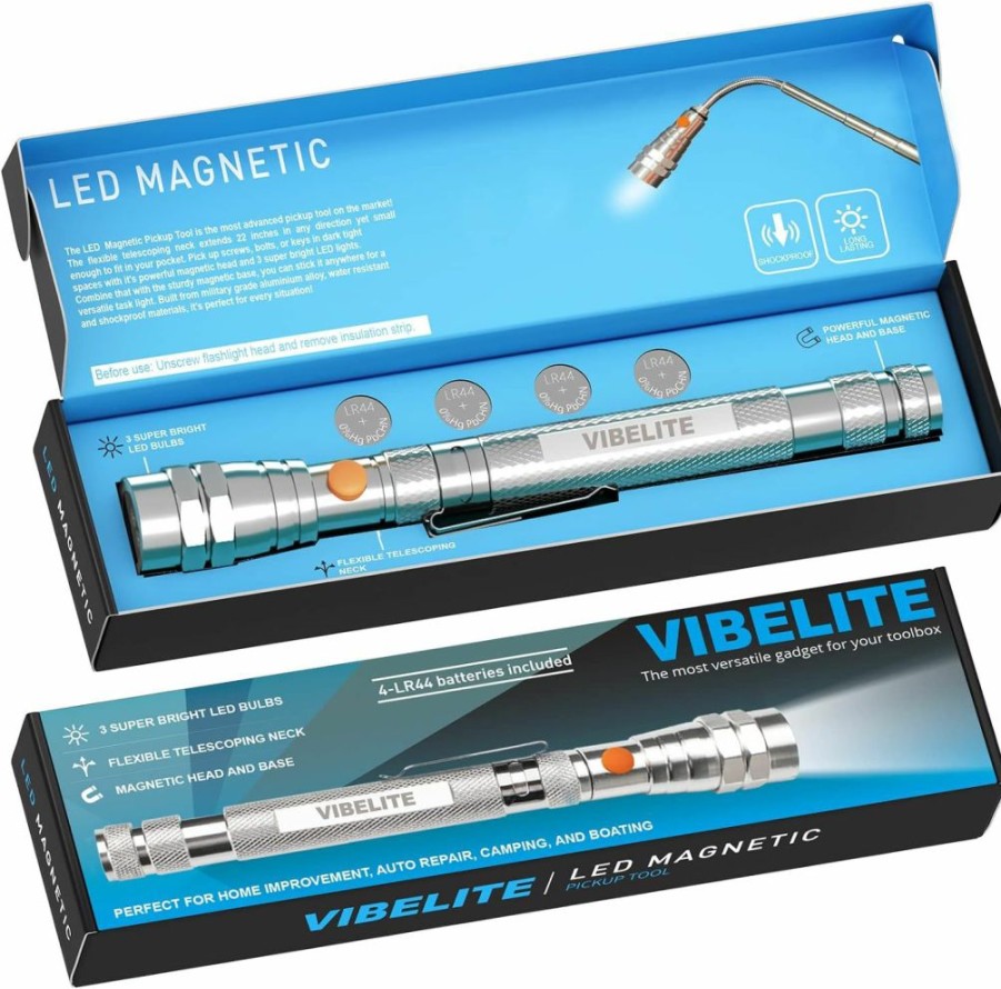 VIBELITE | Vibelite Extendable Magnetic Flashlight With Telescoping Magnet Pickup Tool-Cool Gadgets Gifts Idea & Valentines Day Gifts For Men, Husband,Dad,Father,Mechanic,Tech,Handyman,Him Women