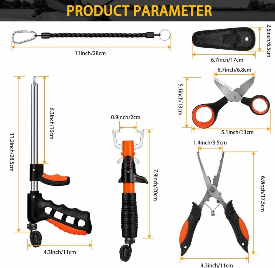 Linkstyle | Linkstyle Fishing Tool Kit, Fishing Pliers Fish Lip Gripper, Saltwater Resistant Fishing Gear With Sheath Lanyard, Muti-Function Fishing Tackle Pliers Hook Remover Split Ring, Fishing Gift For Men