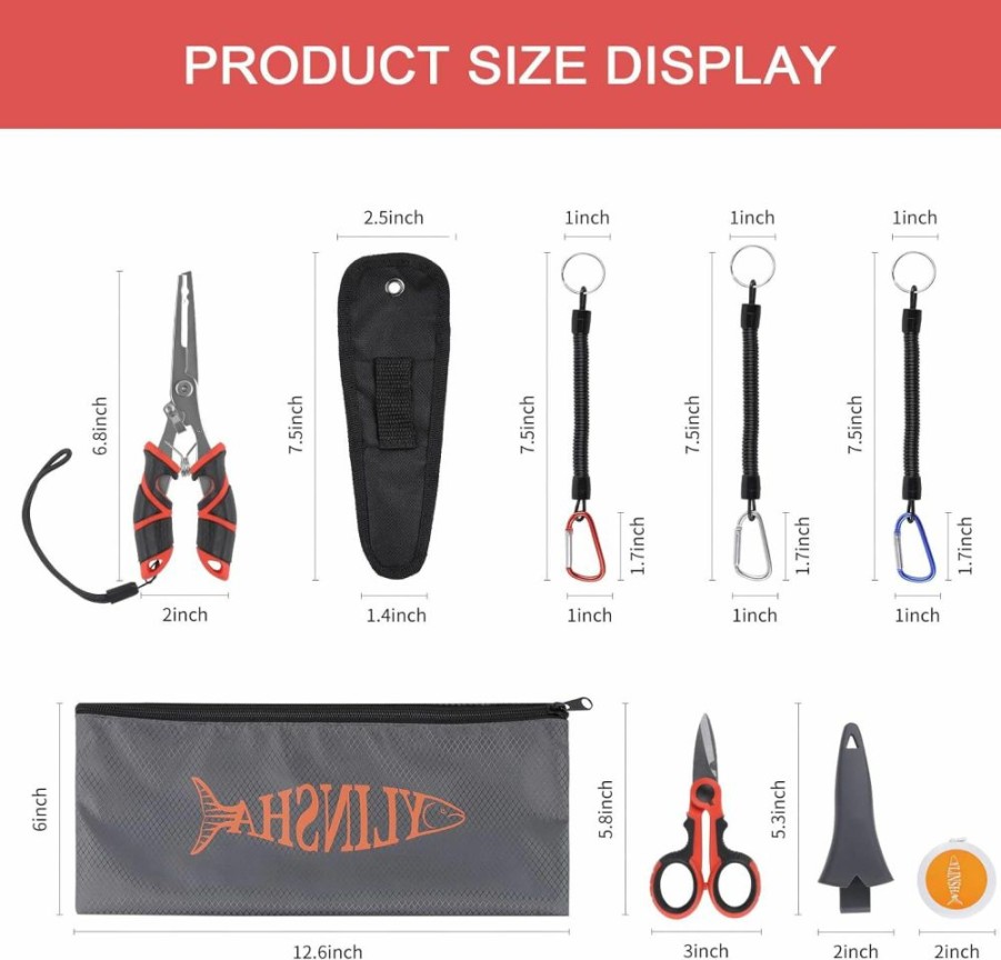 YLINSHA | Ylinsha Fishing Tool Kit Fillet Knife Fishing 8Pack Including Fishing Knife Fishing Scissors Fishing Pliers Saltwater Fish Measuring Ruler,Anti-Lost Lanyard Waterproof Storage Bagtackle Accessory Kit