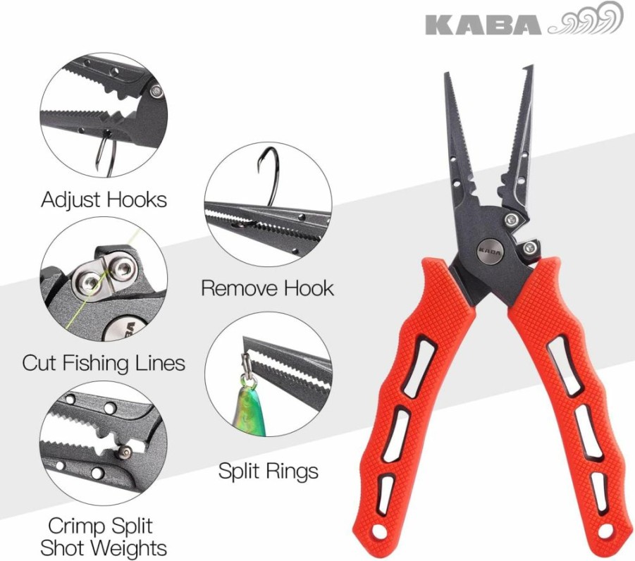 kaba | Kaba Fishing Pliers Stainless Steel Hook Removers Crimper Saltwater Split Ring Tool Fishing Gear Line Cutters With Lanyard And Sheath