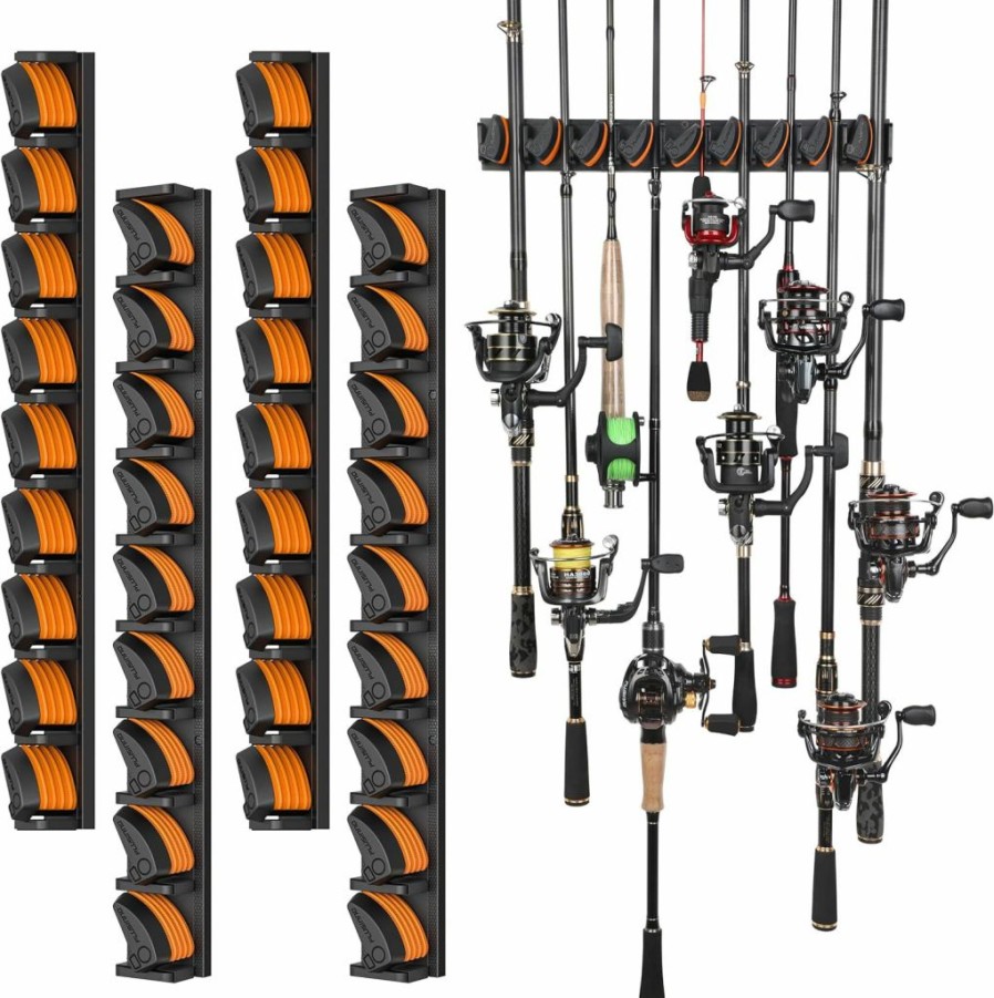 PLUSINNO | Plusinno Vertical Fishing Rod Holder For Garage, Wall Mounted Rack, Fishing Pole Holder Holds Up To 9 Rods Or Combos, Fits Most Rods Of Diameter 3-19Mm