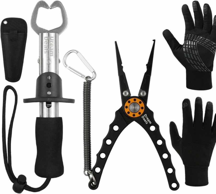 DREAMDEALS So Good | Dreamdeals Fishing Tools Set Aluminium Alloy Split Ring Pliers For Hook Removal, Fish Gripper And Water-Repellant Fishing Gloves - The Perfect Gear For Freshwater, Saltwater, Fly Or Ice Fishing