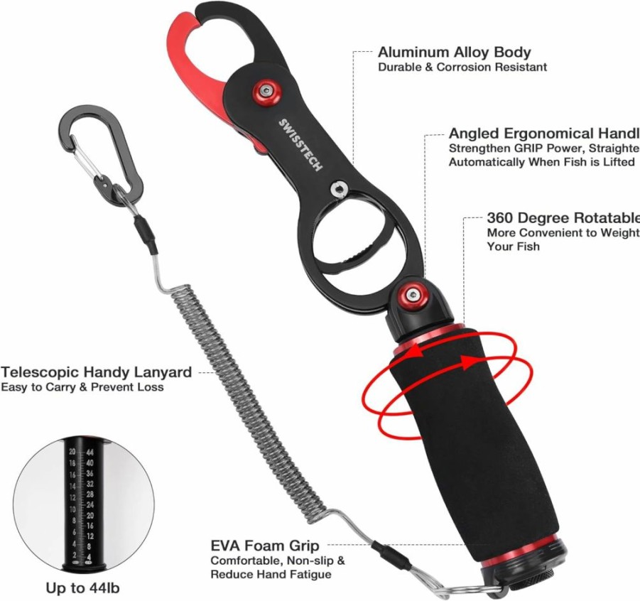 Swiss+Tech | Swiss+Tech Fishing Tool Kit, Fish Gripper With Scale, Muti-Function Fishing Pliers, Braided Line Scissors, Fish Fillet Knife, Fishing Gear With Safety Coiled Lanyard, Fishing Gifts For Anglers…