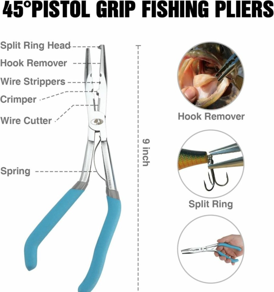 Mossy Oak | Mossy Oak 4Pc Fishing Tool Kit - Pistol Grip Fishing Pliers, Fish Fillet Knife, Fishing Gripper, Line Snip, Fly Fishing Retractor With Retractable Lanyard