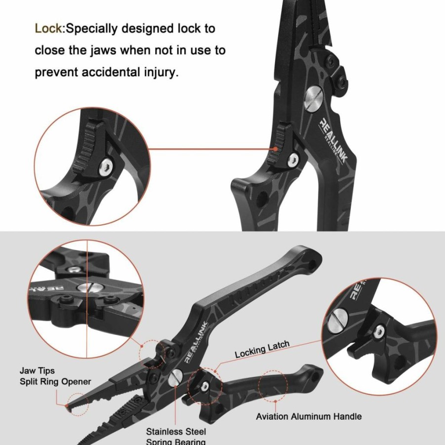 REALLINK REALLINK | Aluminum Fishing Pliers Hook Remover Tool Kits And Accessories Combo, Fishing Quick Nail Knot Tying Tools, Stainless Split Ring Forceps And Pliers For Salmon And Trout Gears Assortment