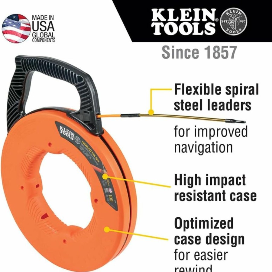 Klein Tools | Klein Tools 50375 75-Foot Fish Tape, Hi-Flex Polyester, Electrical Wire Pulling Solution For Flexibility And Strength